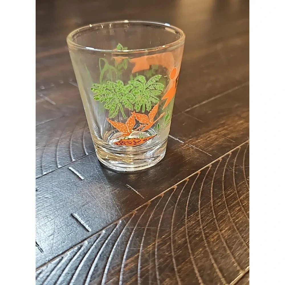 Vintage Florida Cold Shot Glass Orange Green Alligator Palms Late 70s Souvenir‎